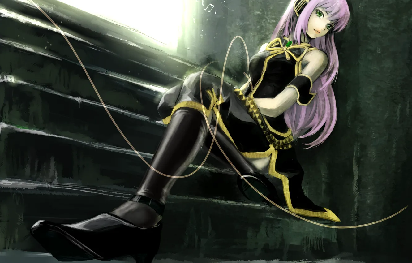 Photo wallpaper steps, vocaloid, sitting, megurine luka