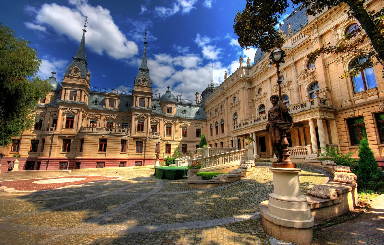 Photo wallpaper Poland, sculpture, architecture, Palace, Lodz, Lodz