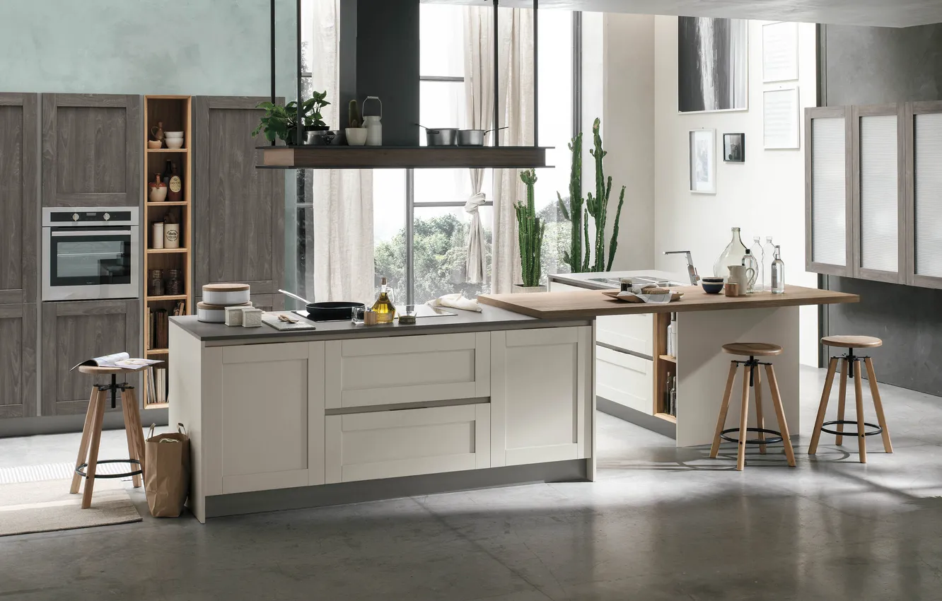 Photo wallpaper style, Villa, interior, Italy, kitchen, dining room, dining area, Italian design