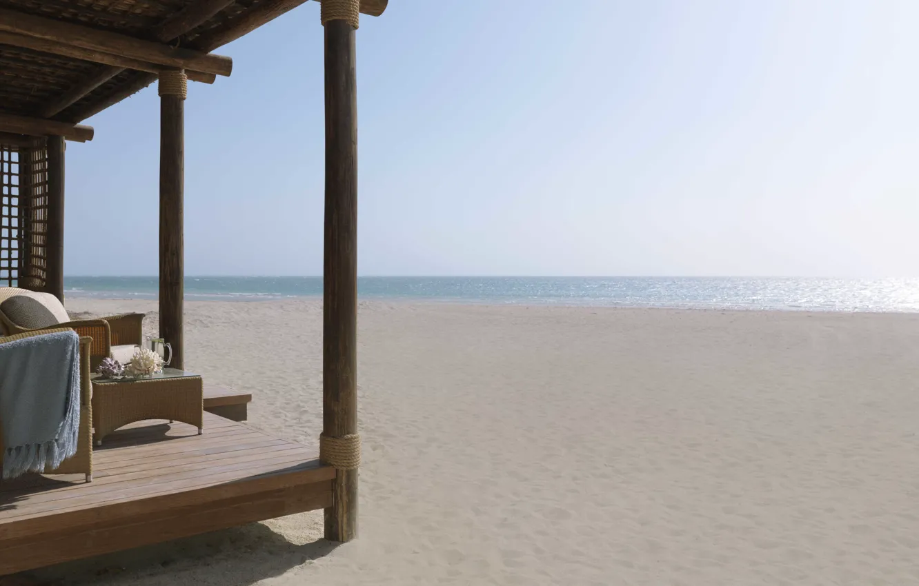 Photo wallpaper beach, the sun, the ocean, Villa, view, horizon, the vastness