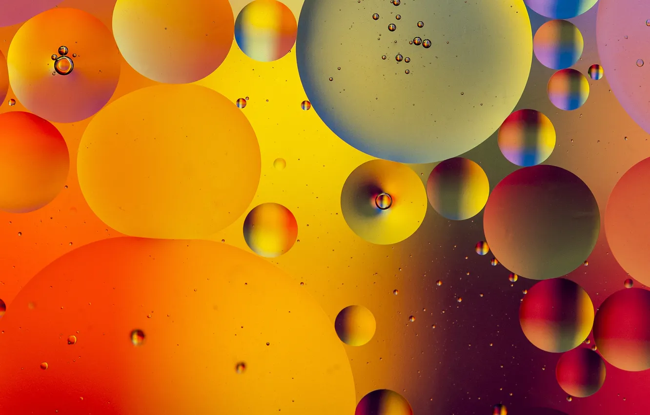 Photo wallpaper water, balls, bubbles, color, oil, liquid, the air, the volume