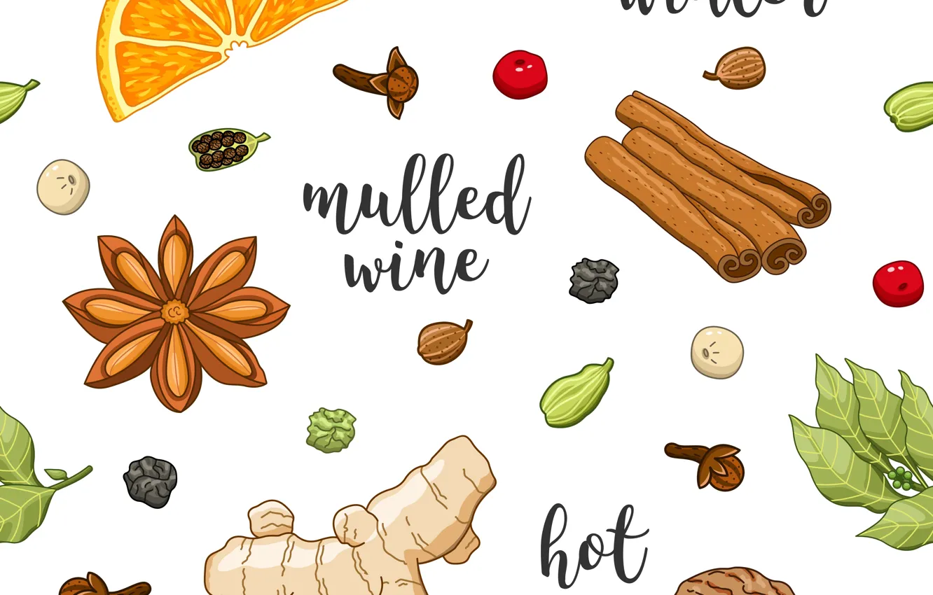 Photo wallpaper white, background, orange, spices