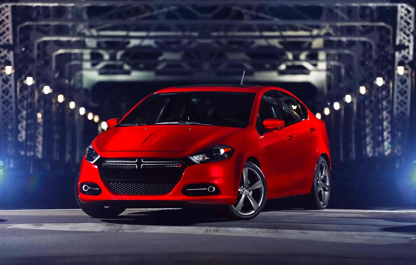 Photo wallpaper Red, Auto, Night, Dodge, Dodge, The front, Dart