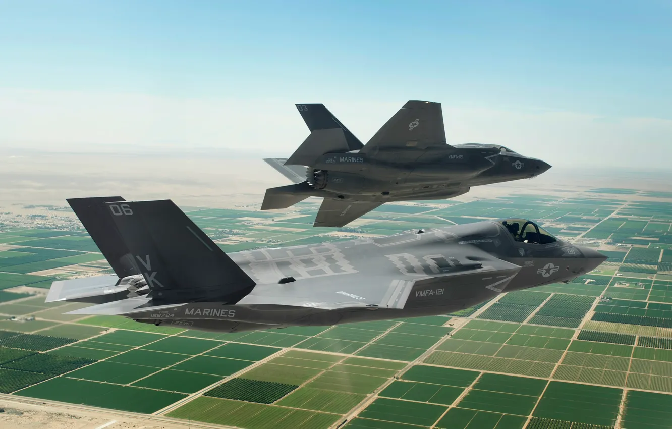 Photo wallpaper flight, earth, fighter, bomber, Lightning II, F-35B