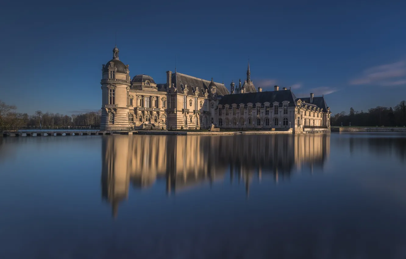 Photo wallpaper lake, reflection, castle, France, Chateau de Chantilly