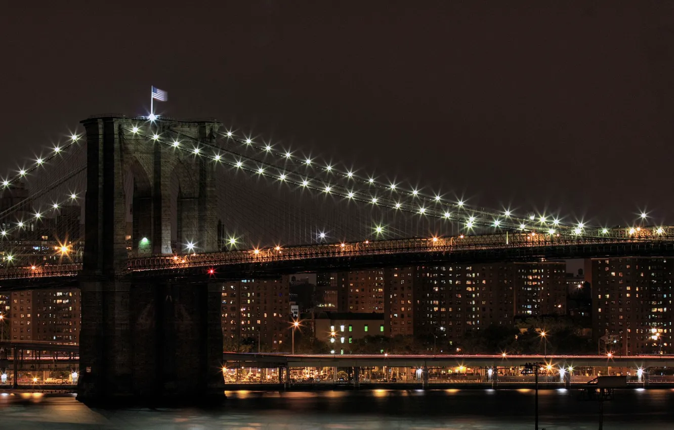 Photo wallpaper landscape, bridge, city, view, the evening