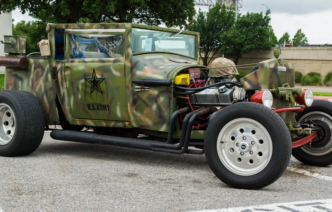 Photo wallpaper retro, classic, hot-rod, classic car, military style