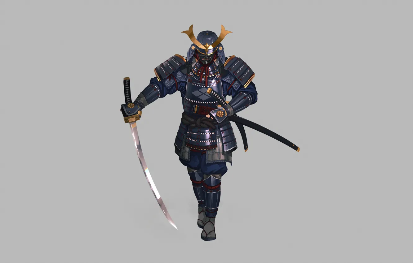 Photo wallpaper fantasy, armor, style, art, katana, samurai, warrior, Illustration