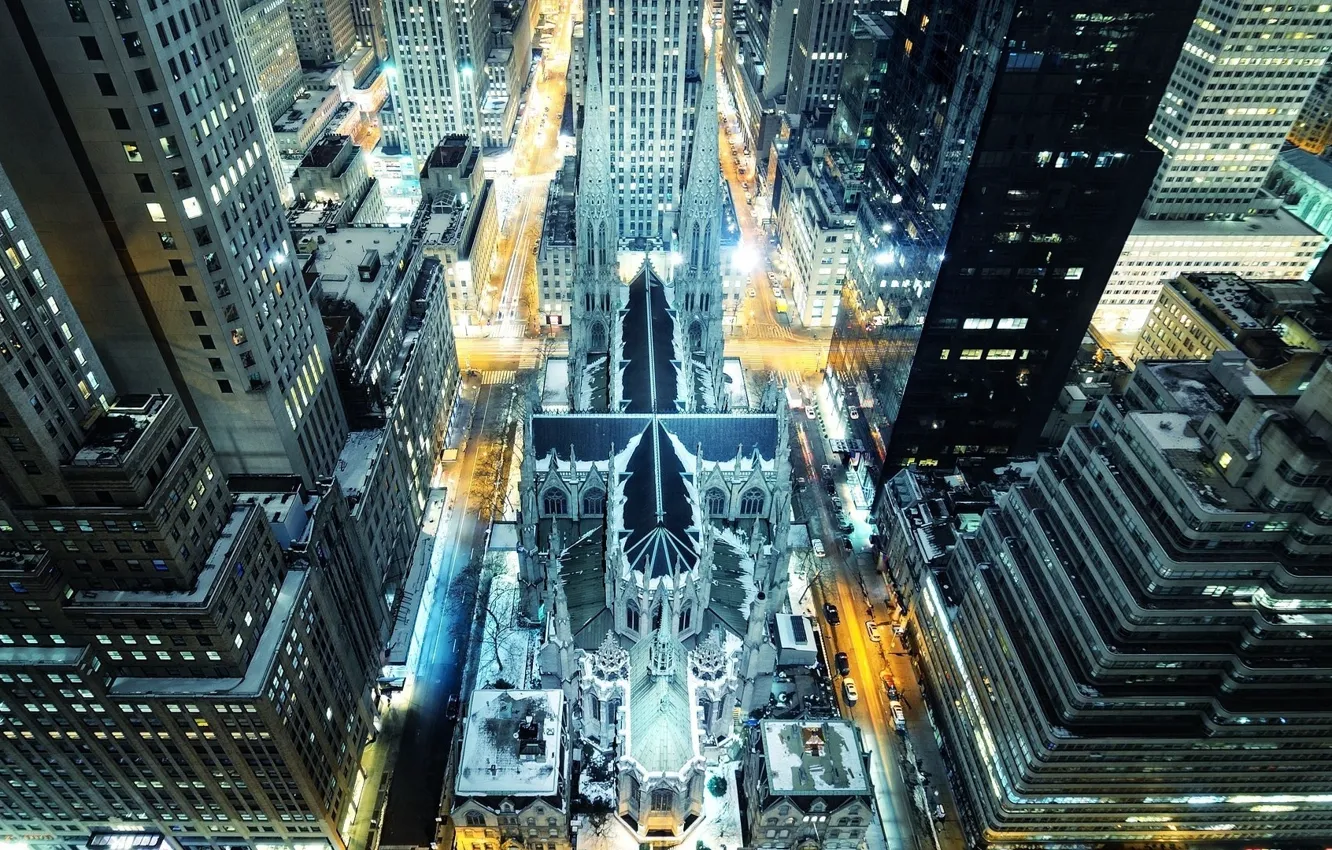 Photo wallpaper lights, City, night, Kathedrale