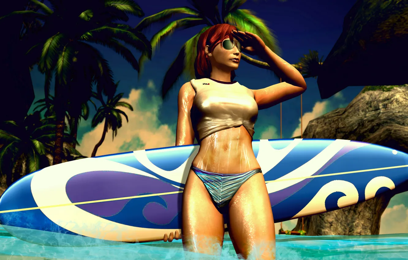 Photo wallpaper summer, mass effect, bikini, femshep, Serfing