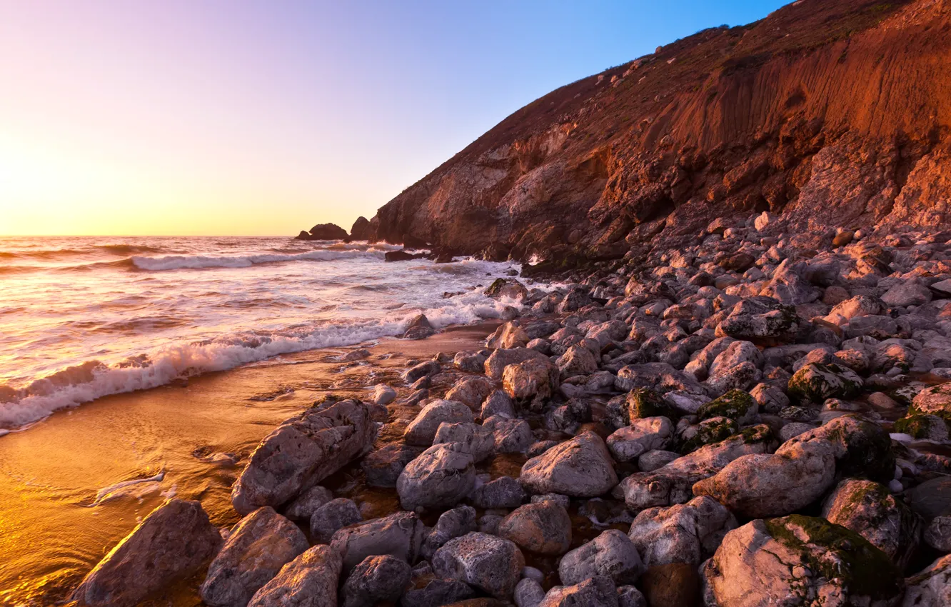 Photo wallpaper stones, the ocean, coast, CA, USA, California, Pacifica, Rockaway