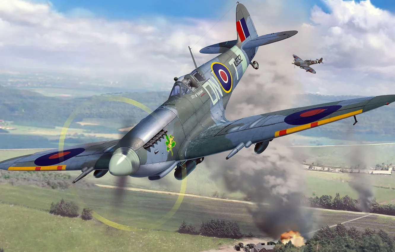 Photo wallpaper figure, RAF, Supermarine Spitfire Mk.IXc, British fighter of world war II