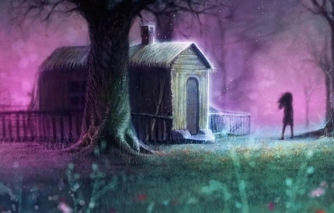 Photo wallpaper loneliness, fear, shadow, being, Ghost, hut, in the night, the fog at night