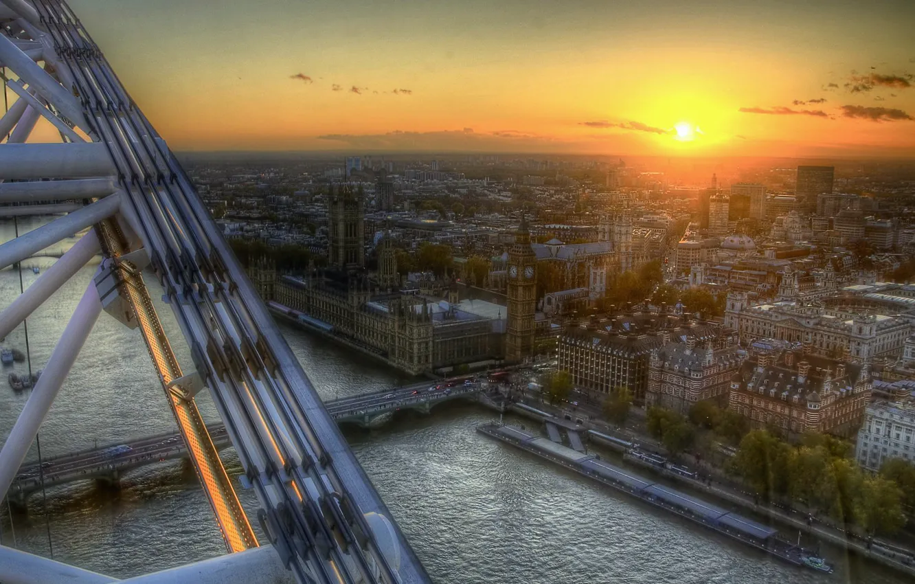 Photo wallpaper London, Ferris wheel, Thames, UK, the view from the top