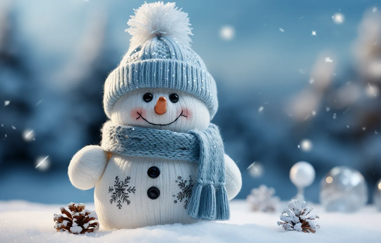 Photo wallpaper winter, snow, new year, Christmas, snowman, Christmas, night, winter