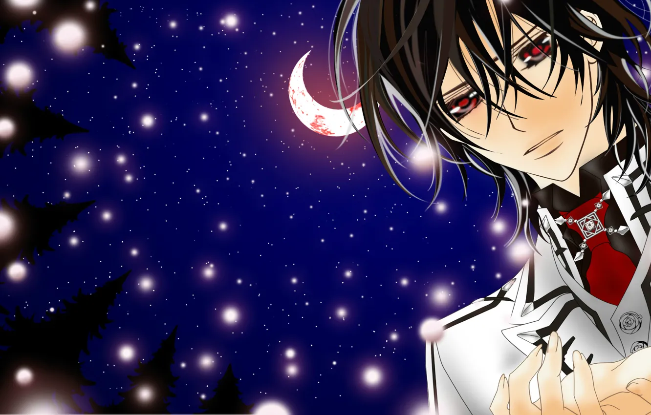 Photo wallpaper stars, night, tree, a month, red eyes, kaname kuran, starry sky, vampire knight