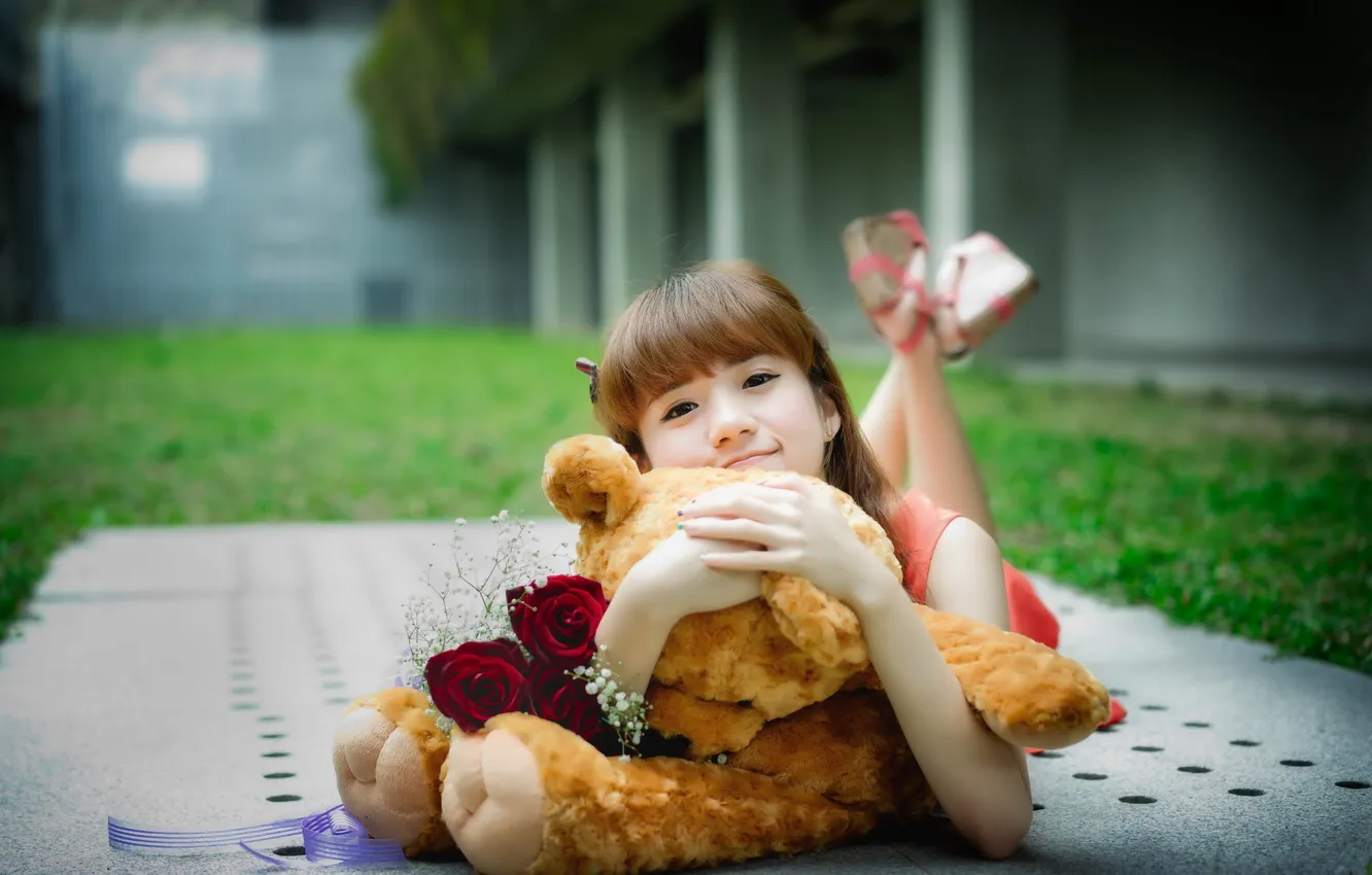 Photo wallpaper mood, bear, girl