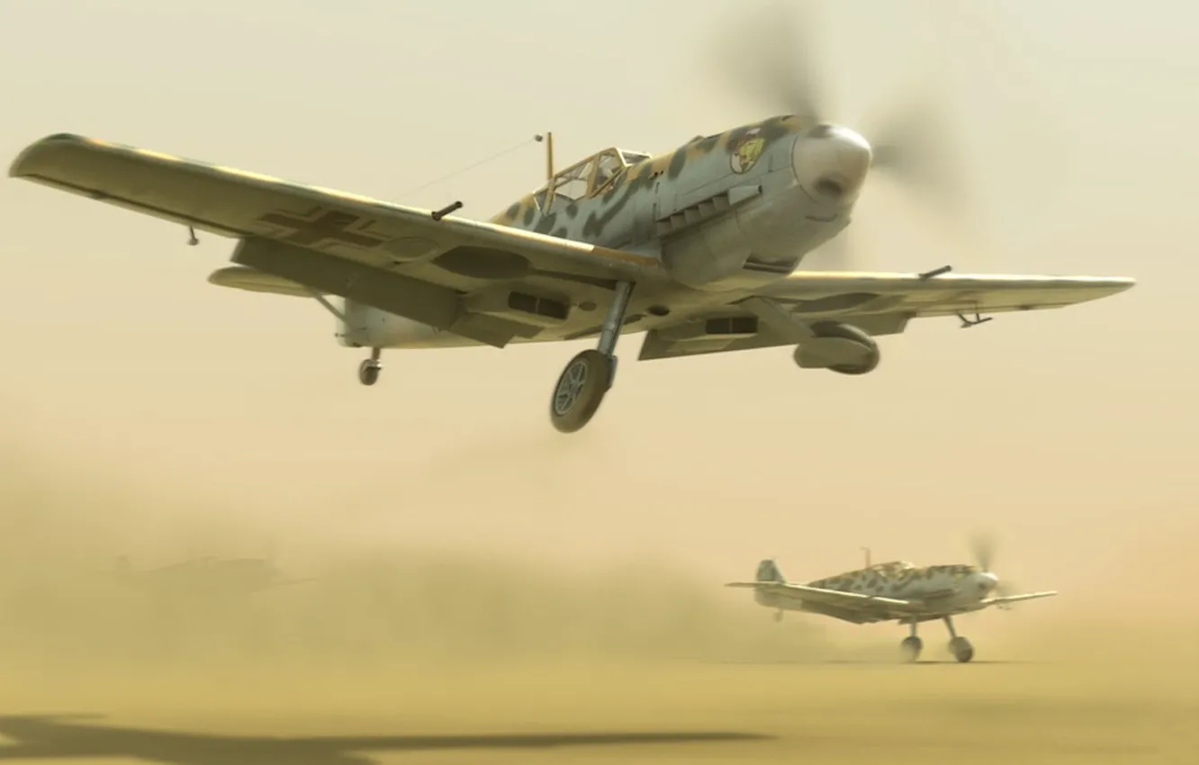 Photo wallpaper desert, fighters, desert, bf-109, afrika korps, emils