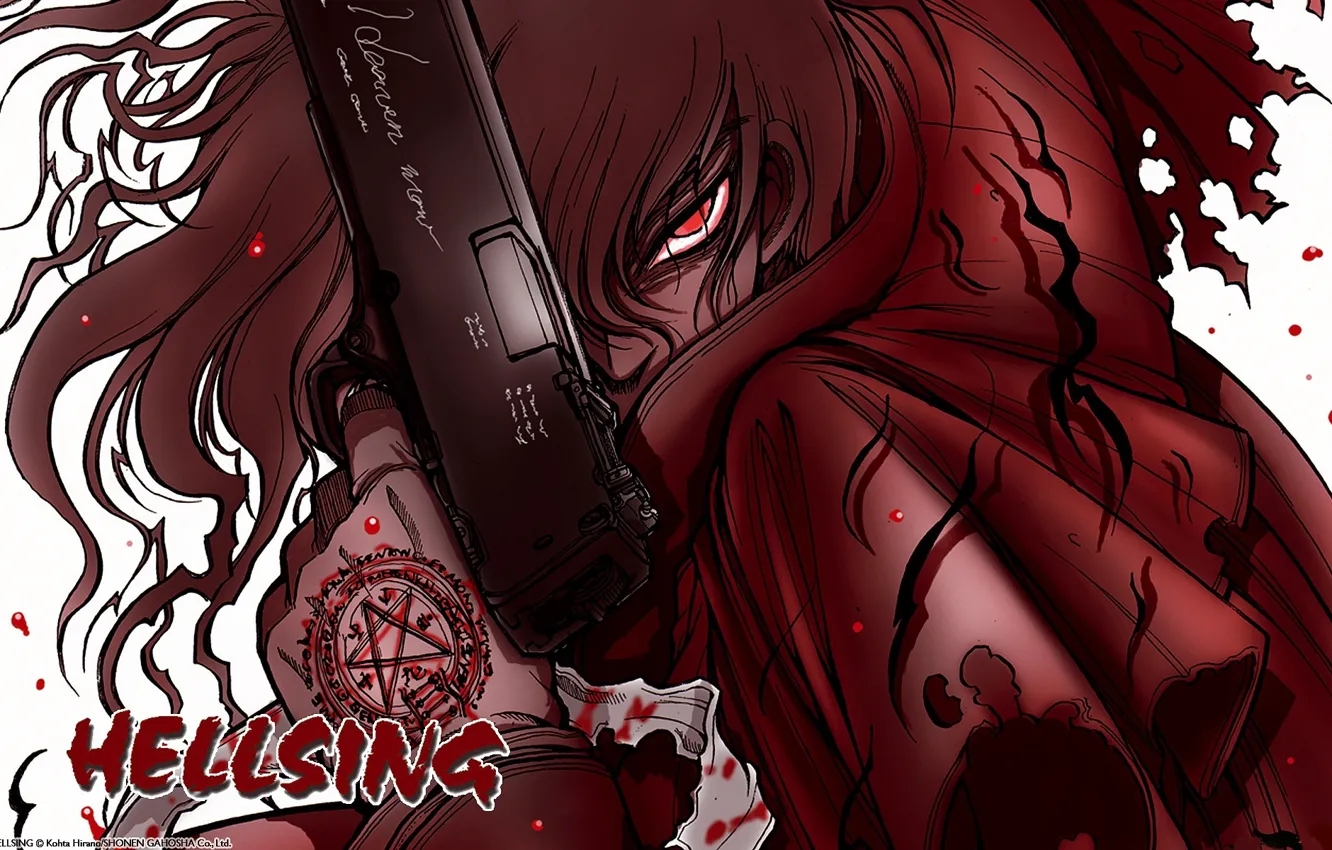 Photo wallpaper look, gun, hair, Hellsing, Helsing