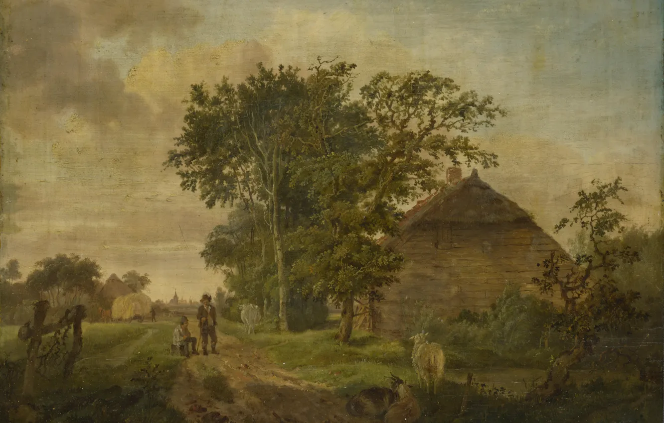 Photo wallpaper landscape, home, picture, Jan Cornelis Haccou, The road outside the cottage