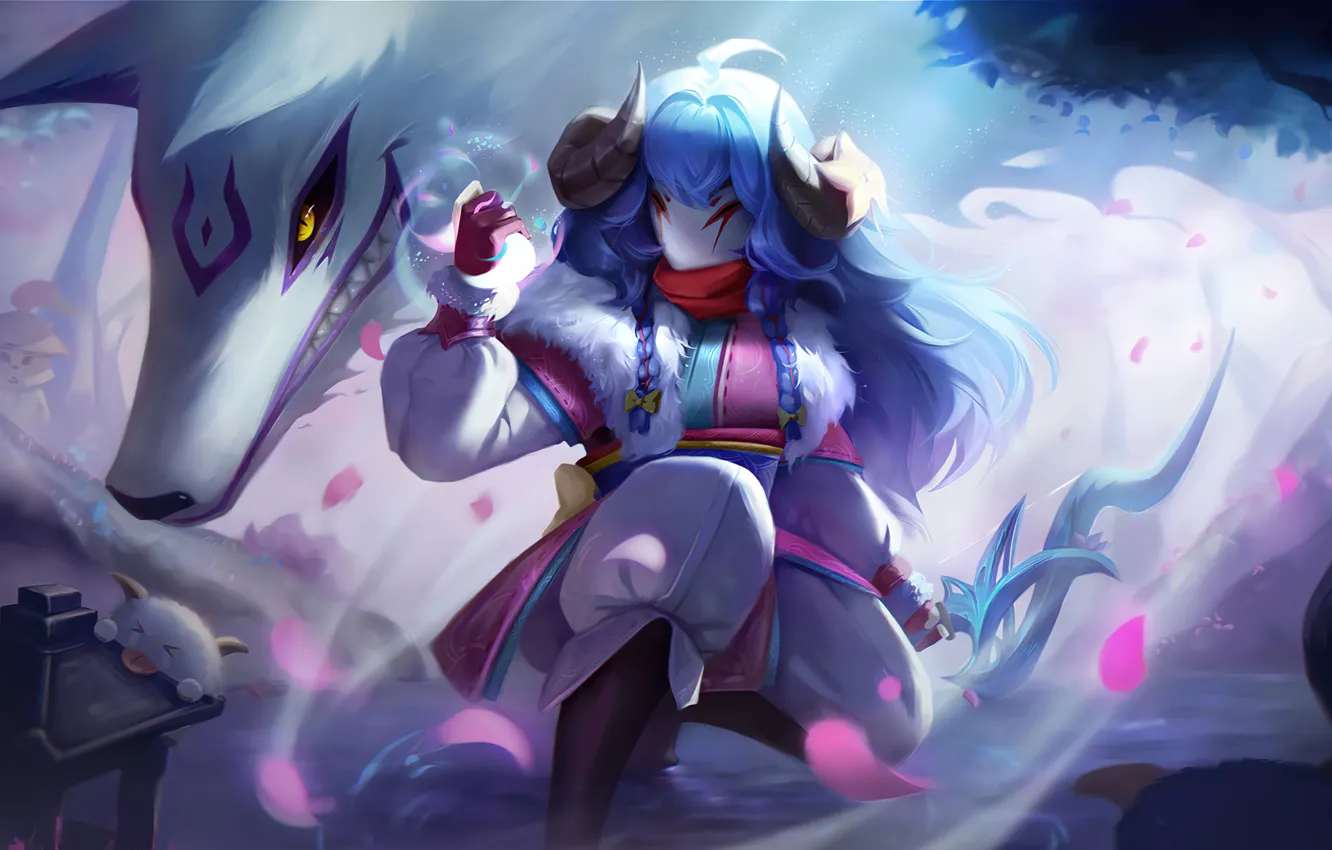 Photo wallpaper game, art, League of Legends, LoL, skin, Riot Games, Kindred, Spirit blossom