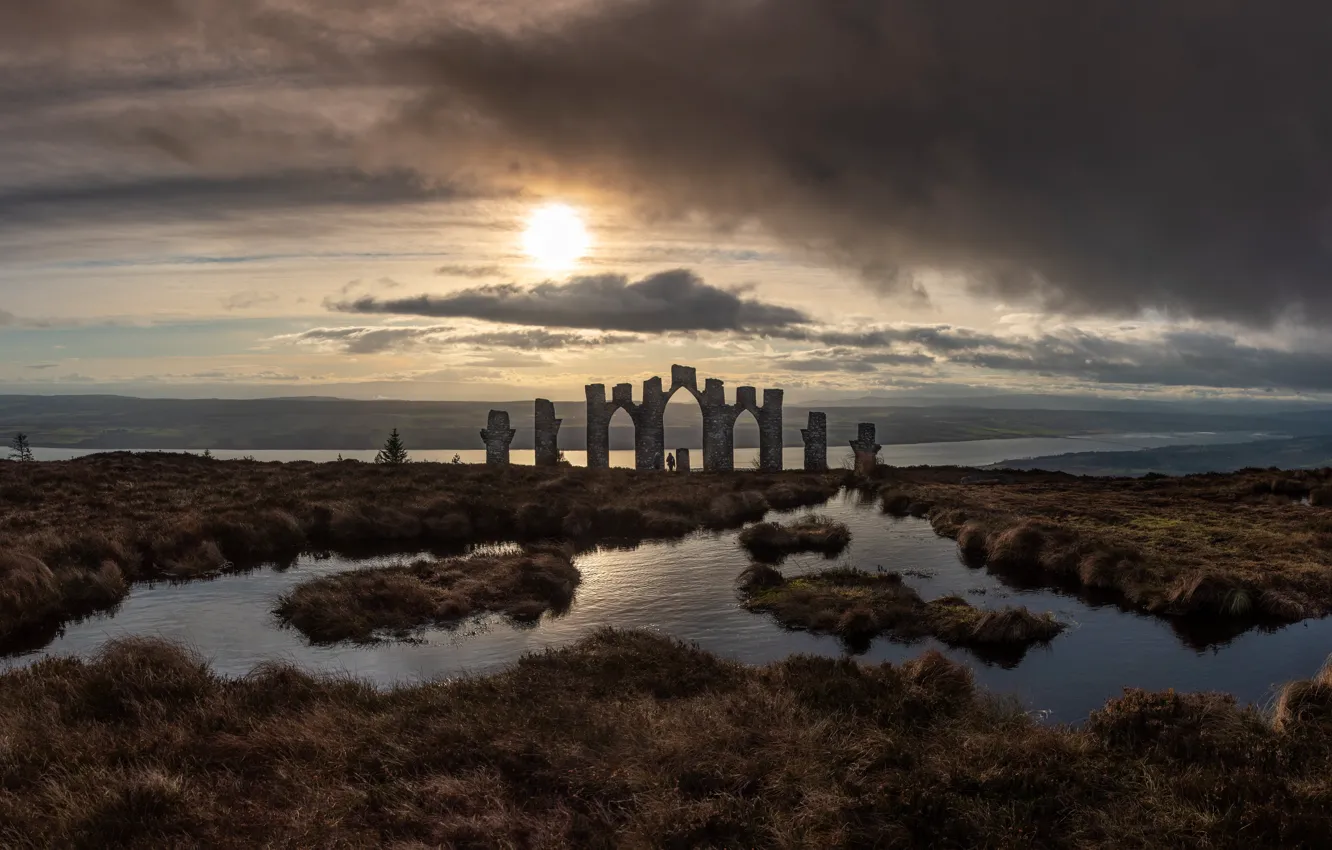 Photo wallpaper bridge, shore, arch, ruins