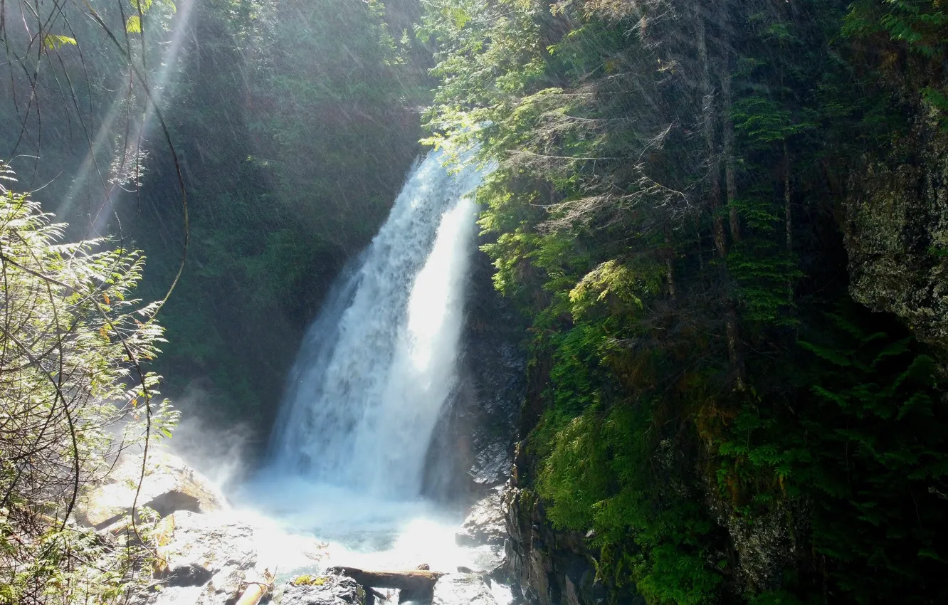 Photo wallpaper nature, rocks, shore, waterfall, stream