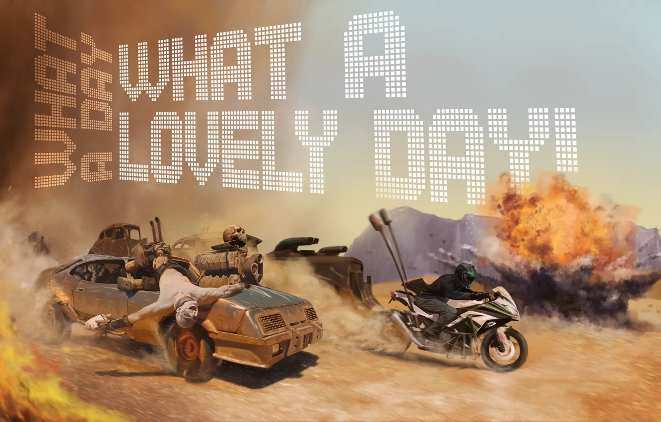 Photo wallpaper the explosion, transport, motorcycle, car, What a Lovely Day
