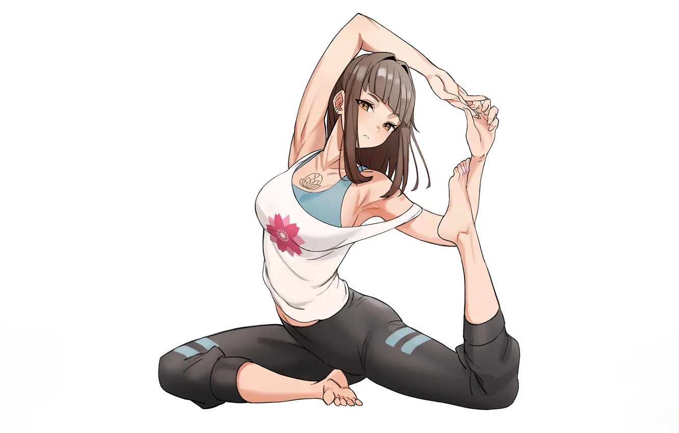 Photo wallpaper girl, sexy, long hair, legs, brown hair, boobs, anime, beautiful