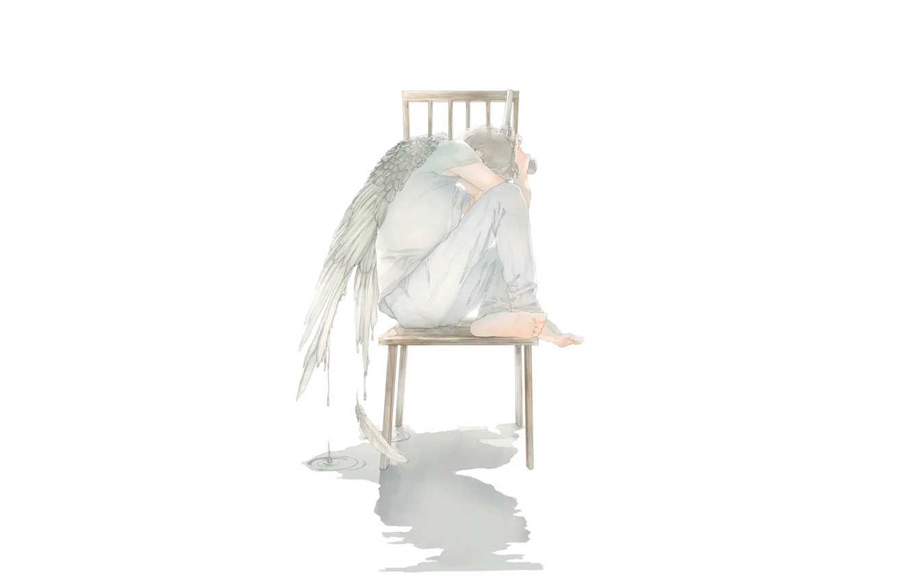 Photo wallpaper drops, gun, wings, angel, art, chair, guy