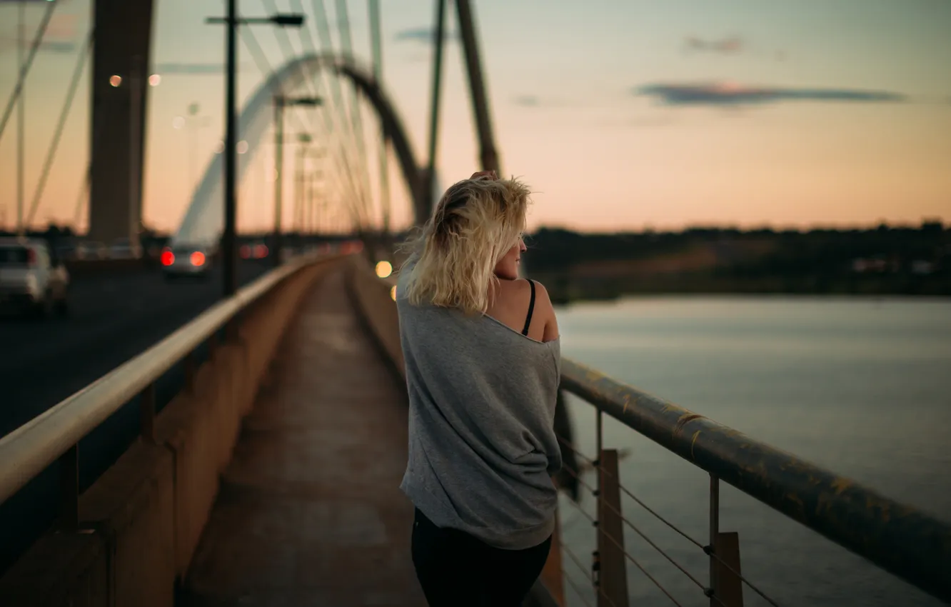 Photo wallpaper girl, bridge, blonde