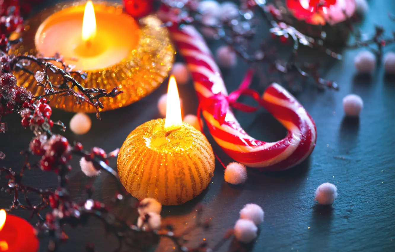 Photo wallpaper new year, candles, Christmas, wood, merry christmas, cookies, decoration, gingerbread