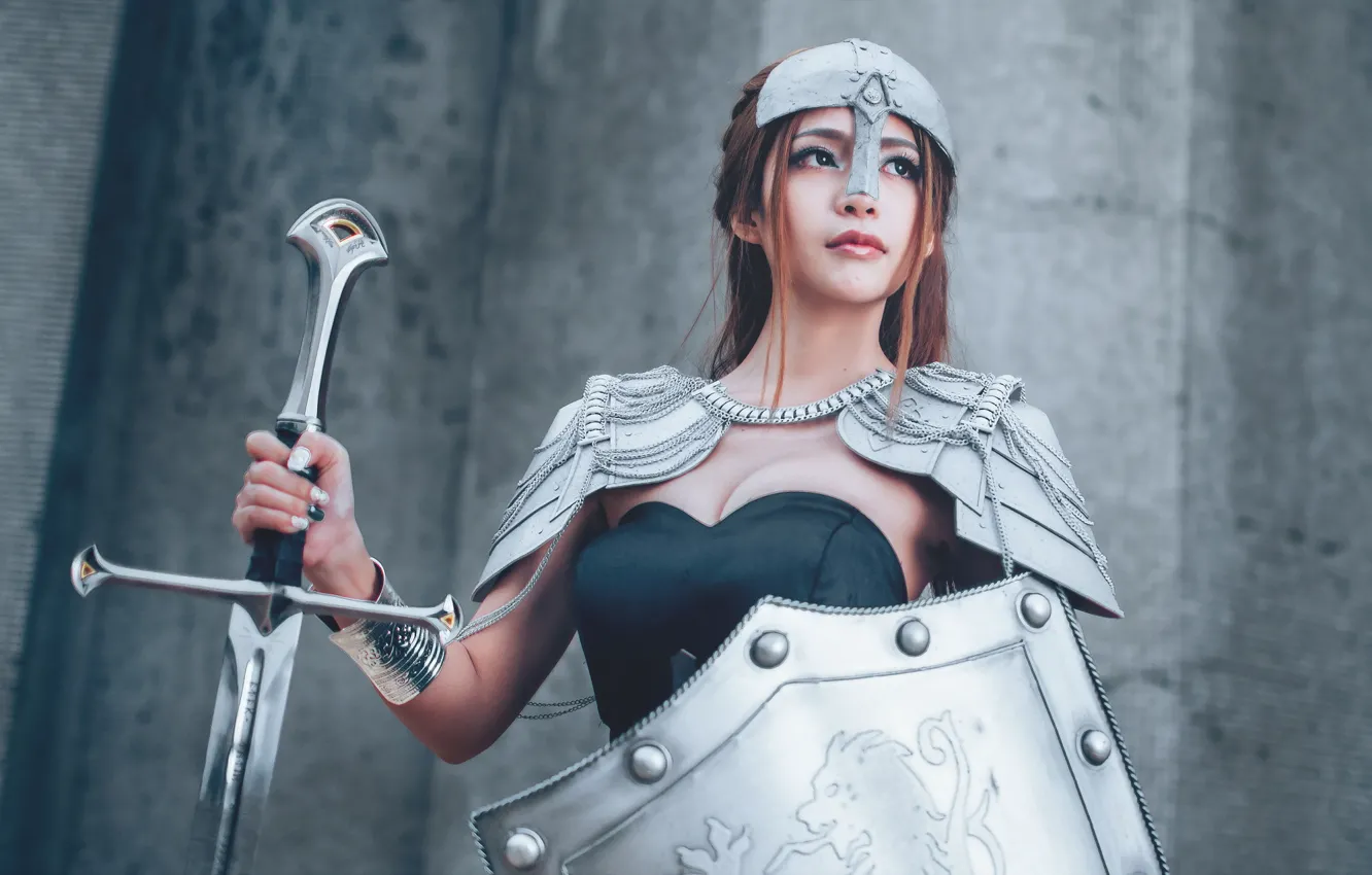 Photo wallpaper girl, sword, shield