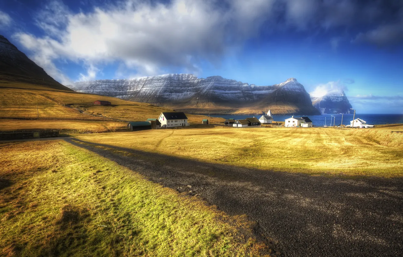 Photo wallpaper landscape, village, Faroe Islands