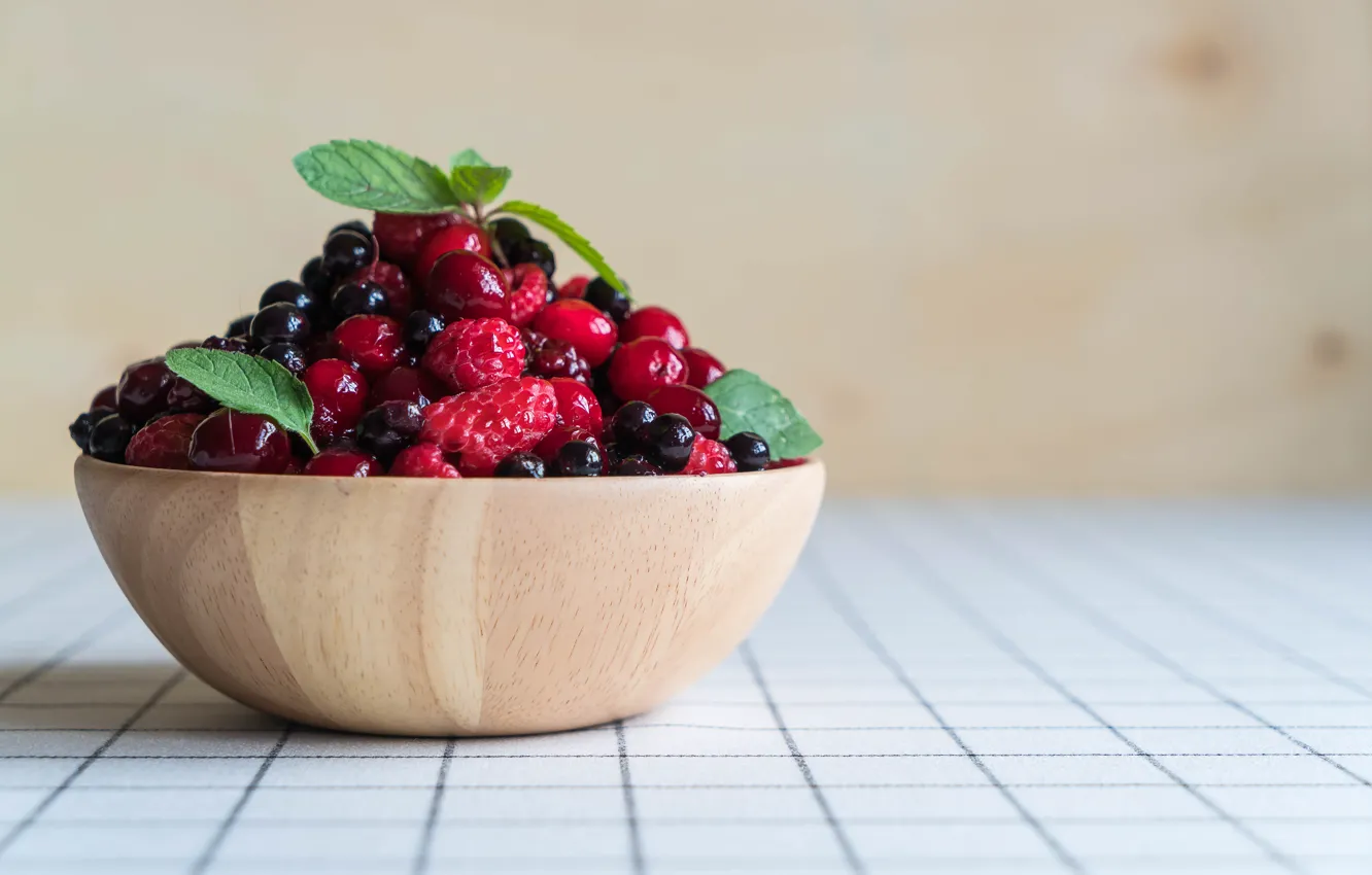 Photo wallpaper cherry, berries, raspberry, fruit, vitamins, ripe, delicious, black currant