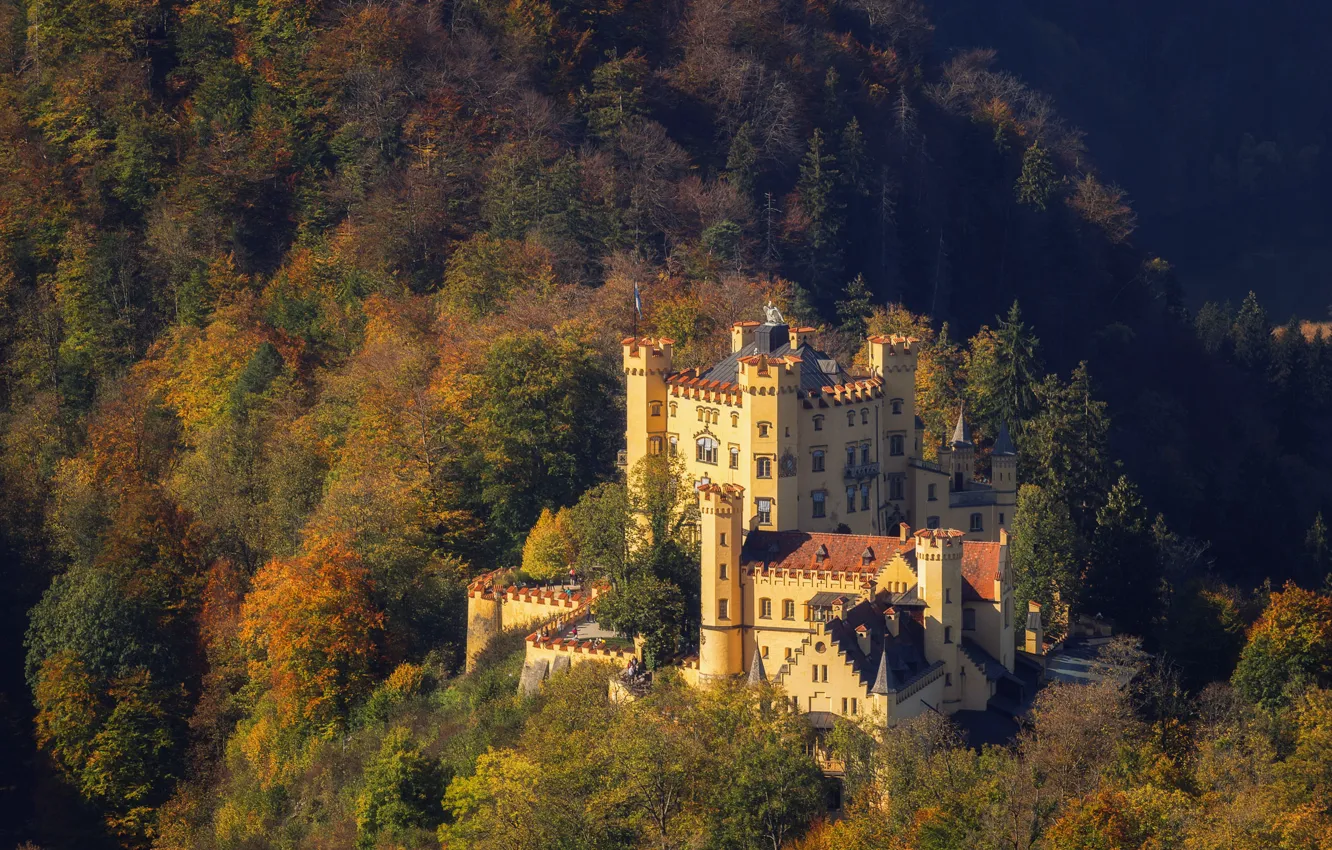 Photo wallpaper autumn, landscape, nature, castle, Germany, Bayern, forest, Hohenschwangau