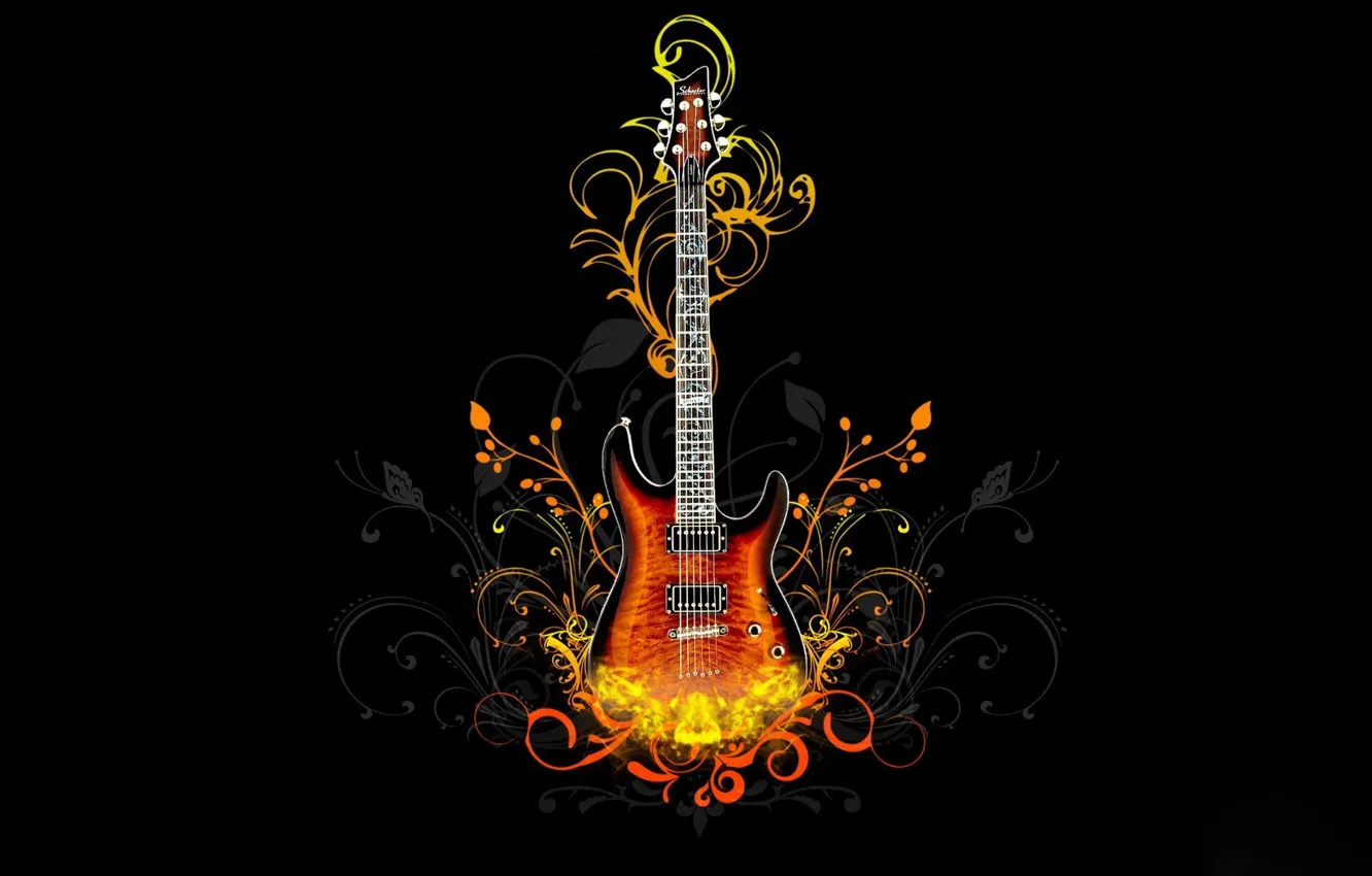 Photo wallpaper fire, pattern, black, guitar