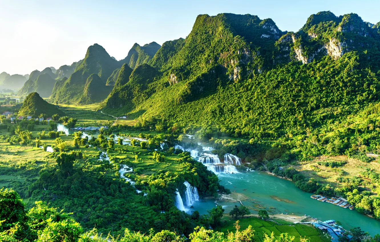 Photo wallpaper forest, mountains, waterfall, Vietnam, Ban Gioc Falls, Datang
