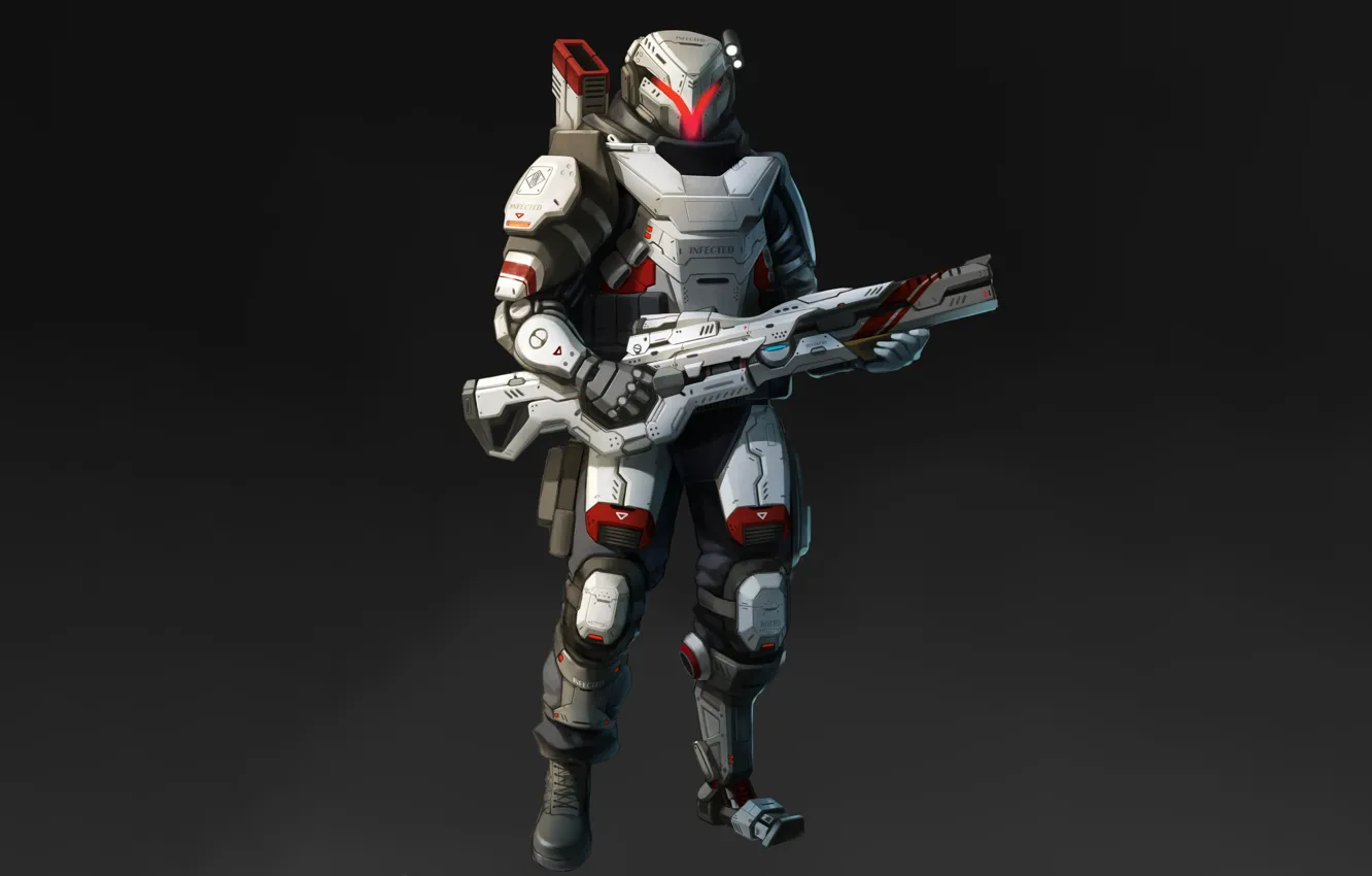 Photo wallpaper fantasy, weapon, art, Future Soldier, Illustration, Minimalism, equipment, Character