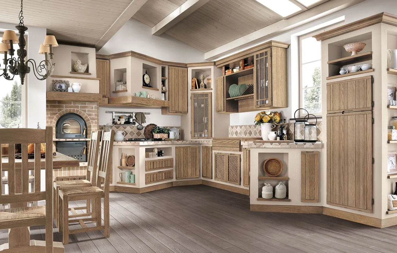 Photo wallpaper style, interior, kitchen, dining room, Italian design, Kitchen Borgo Antico