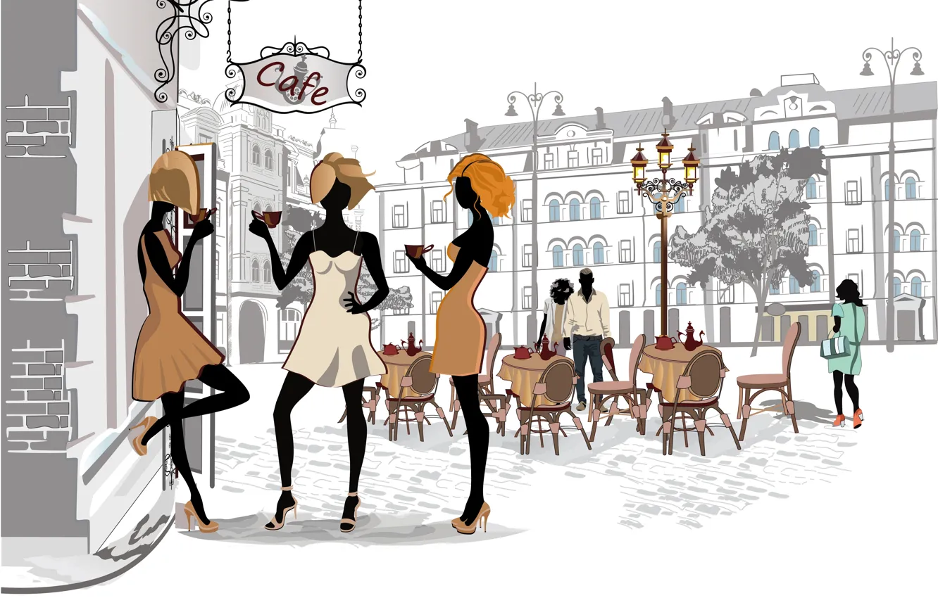 Photo wallpaper girl, the city, street, Paris, coffee, home, cafe