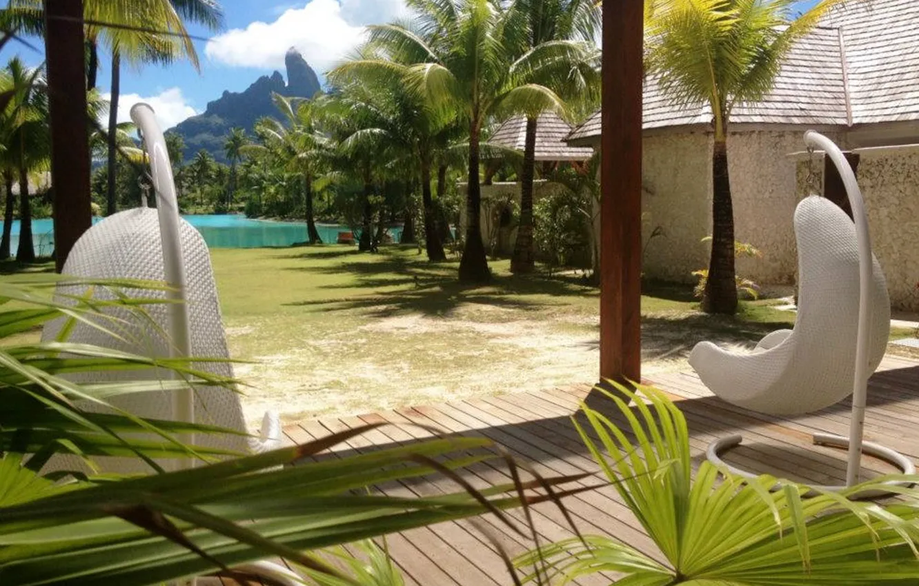 Photo wallpaper tropics, palm trees, Polynesia, Bora Bora, the hotel, resort, exotic, Laguna