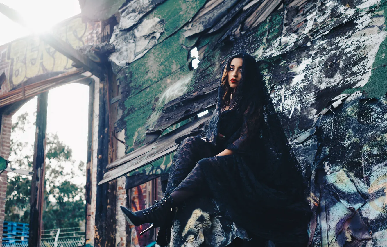 Photo wallpaper look, makeup, in black, lenses