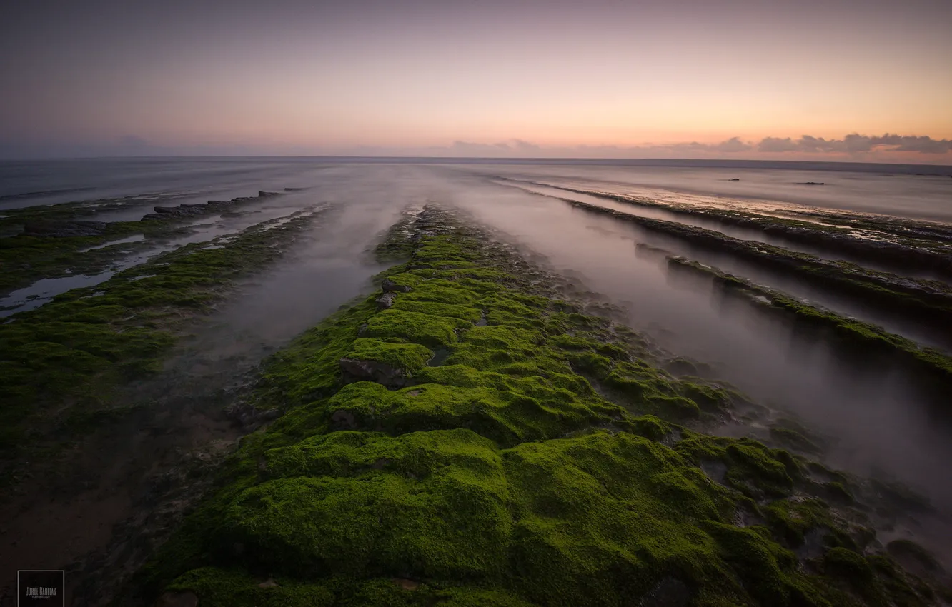 Photo wallpaper sea, the sky, sunset, coast, horizon, Portugal, Portugal, Magoito Beach