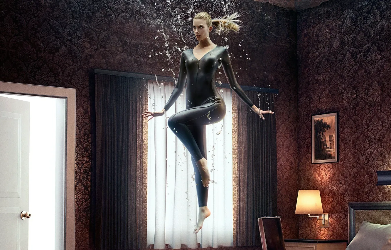 Photo wallpaper girl, series, window, Australian, blonde, lamp, thigh, 2015