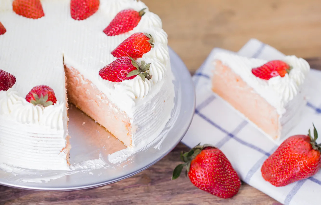 Photo wallpaper strawberry, cake, cream