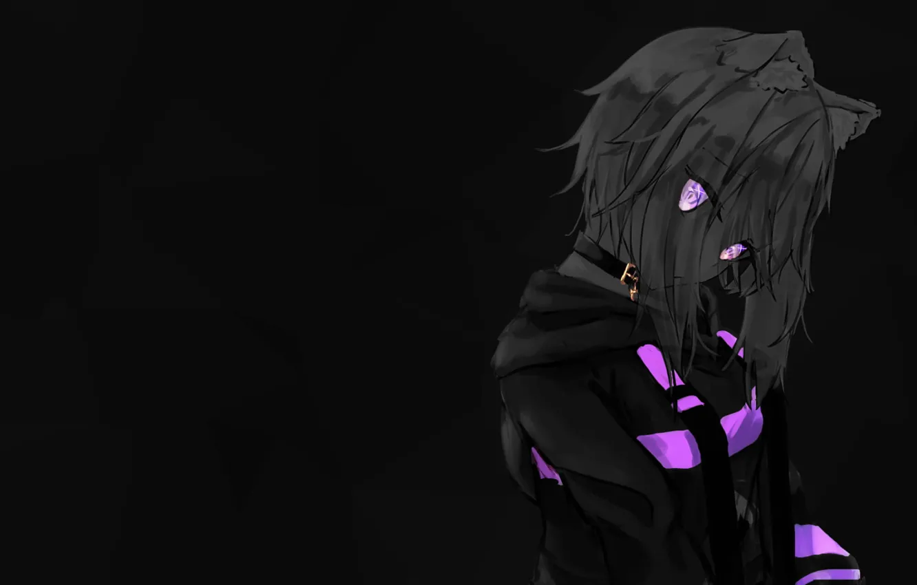 Photo wallpaper sadness, girl, the dark background, anime, pink, anime, monochrome, monochrome