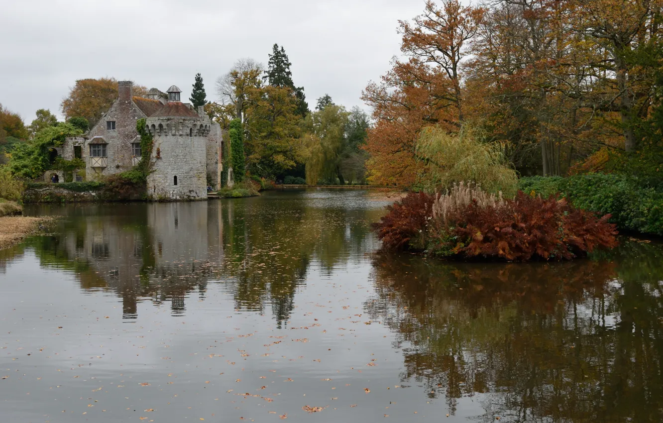 Photo wallpaper Lake, Fall, Autumn, Colors, Lake, Trees, Scotney Castle, Scotney Castle