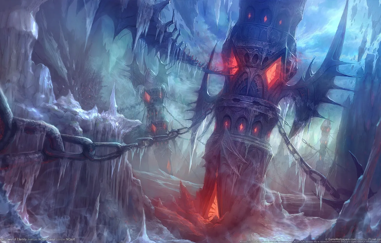 Photo wallpaper ice, bridge, lights, tower, chain, Aion