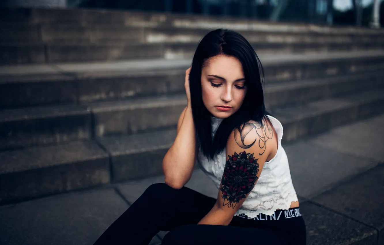 Photo wallpaper figure, brunette, tattoo, tattoo